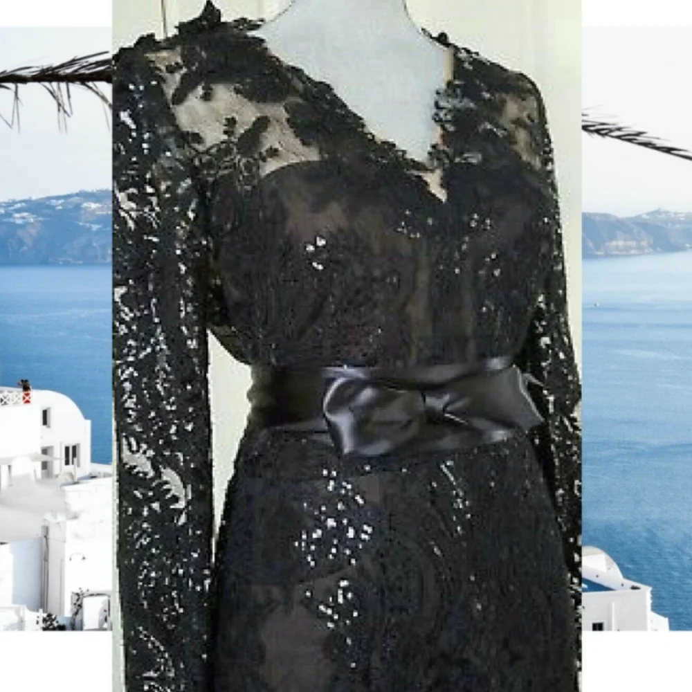 $1,500.00 MARCHESA NOTTE EXCL BLACK LACE BEAD RUNWAY GOWN S - Picture 10 of 14
